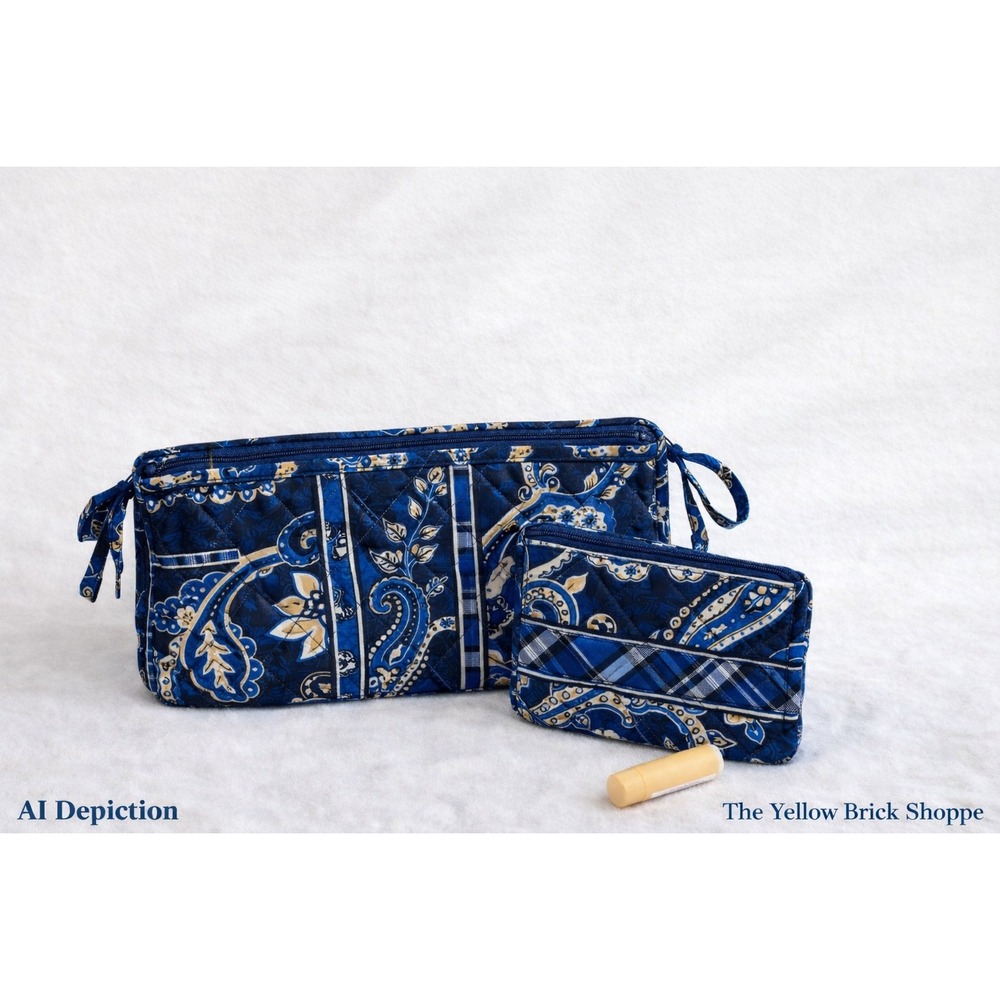 Vera Bradley Windsor Navy Small Bow Cosmetic Coin Purse Set Retired